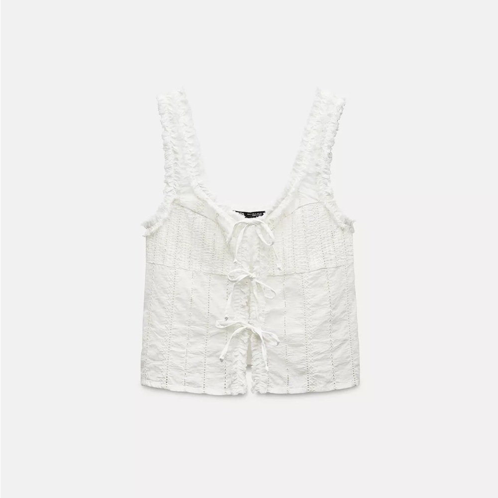 Zara White Lace-Up Crop Top